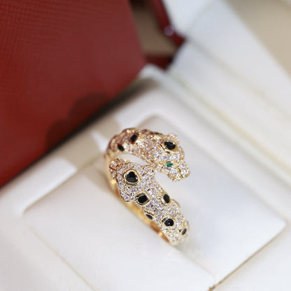 ¡®Veyra Jewelry¡¯Double‑Panther‑Head Full‑Pavé Diamond Open Ring