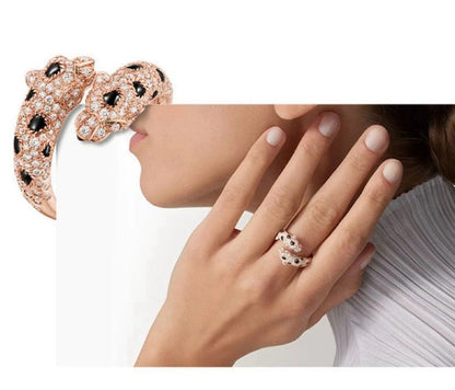 ¡®Veyra Jewelry¡¯Double‑Panther‑Head Full‑Pavé Diamond Open Ring