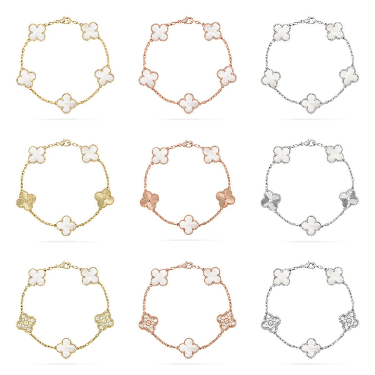 [Veyra Jewelry]New CLOVER WHITE PEARL MOP 5 MOTIF BRACELET COLLECTION