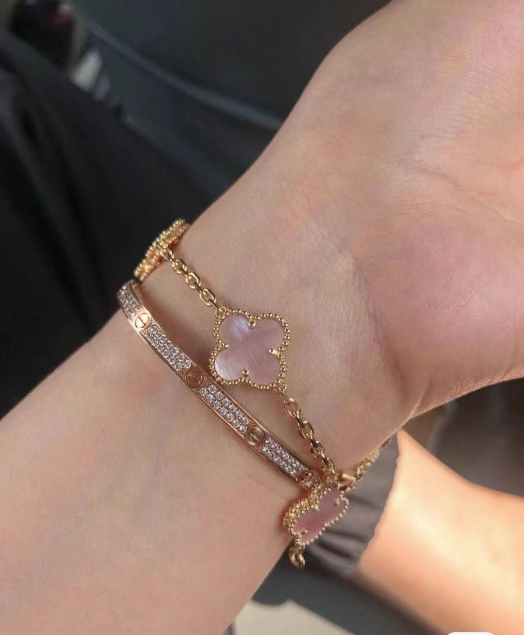 [Veyra Jewelry]CLOVER 5 MOTIFS Pink  AGATE  BRACELET
