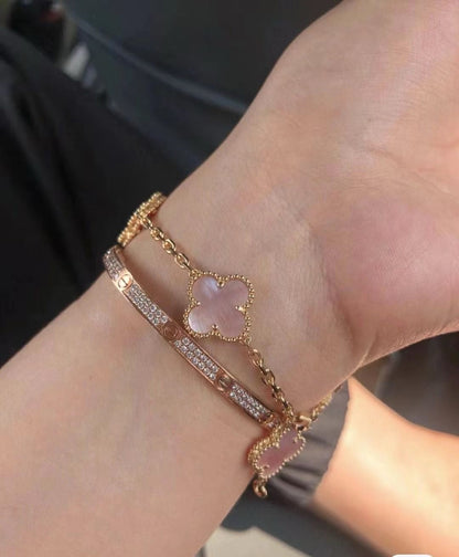 [Veyra Jewelry]CLOVER 5 MOTIFS Pink  AGATE  BRACELET