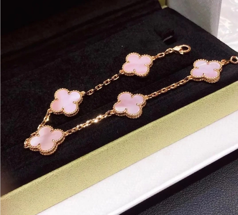 [Veyra Jewelry]CLOVER 5 MOTIFS Pink  AGATE  BRACELET