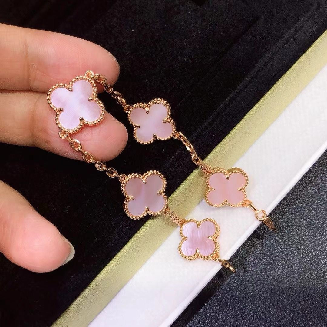 [Veyra Jewelry]CLOVER 5 MOTIFS Pink  AGATE  BRACELET