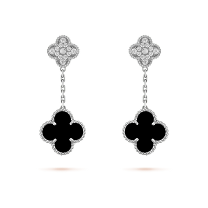 ¡®Veyra Jewelry¡¯CLOVER 2 MOTIFS  DIAMOND ONYX EARRINGS SILVER