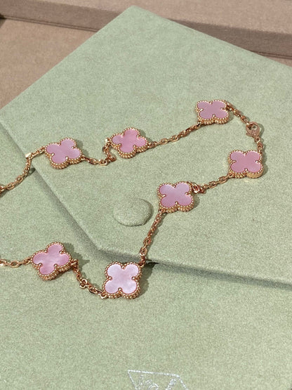 [Veyra Jewelry] Pink Necklace with Ten Clover Designs