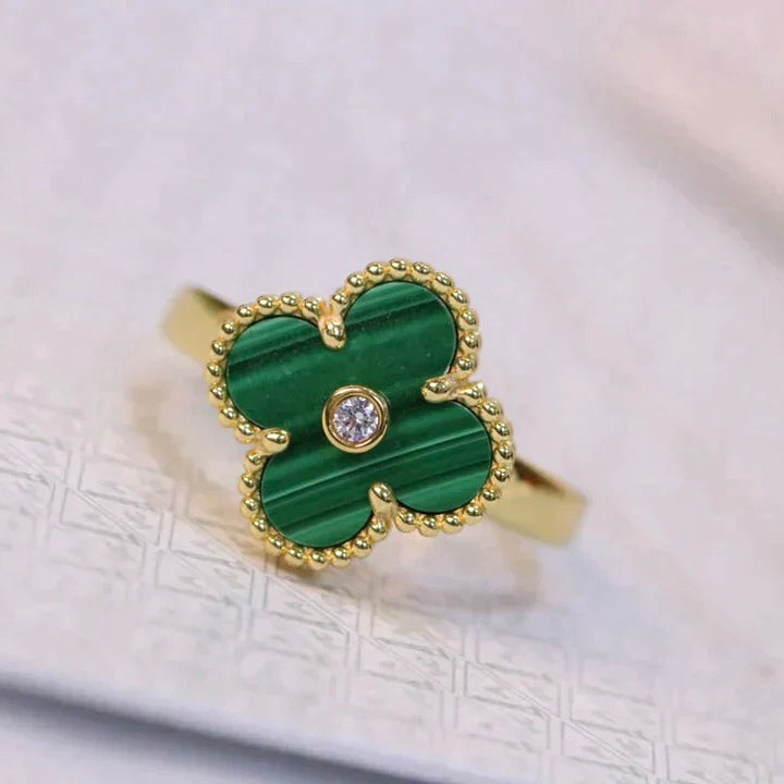 ¡®Veyra Jewelry¡¯CLOVER MALACHITE RING GOLD DIAMOND