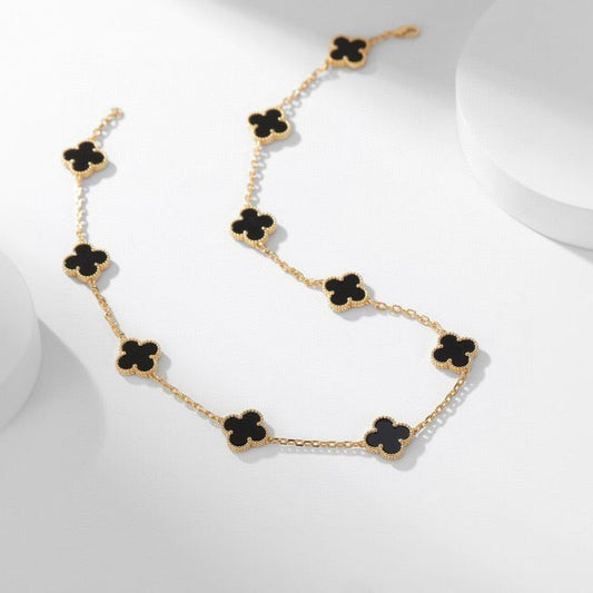 ¡®Veyra Jewelry¡¯CLOVER 10 MOTIFS ONYX NECKLACE