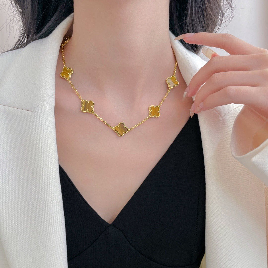 ¡®Veyra Jewelry¡¯CLOVER 10 MOTIFS TIGER EYE NECKLACE