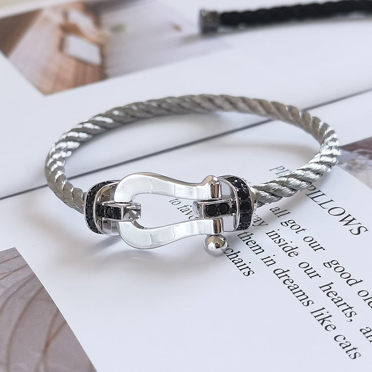 ¡®Veyra Jewelry¡¯FORCE LARGE HORSESHOE BLACK DIAMOND BRACELET SILVER