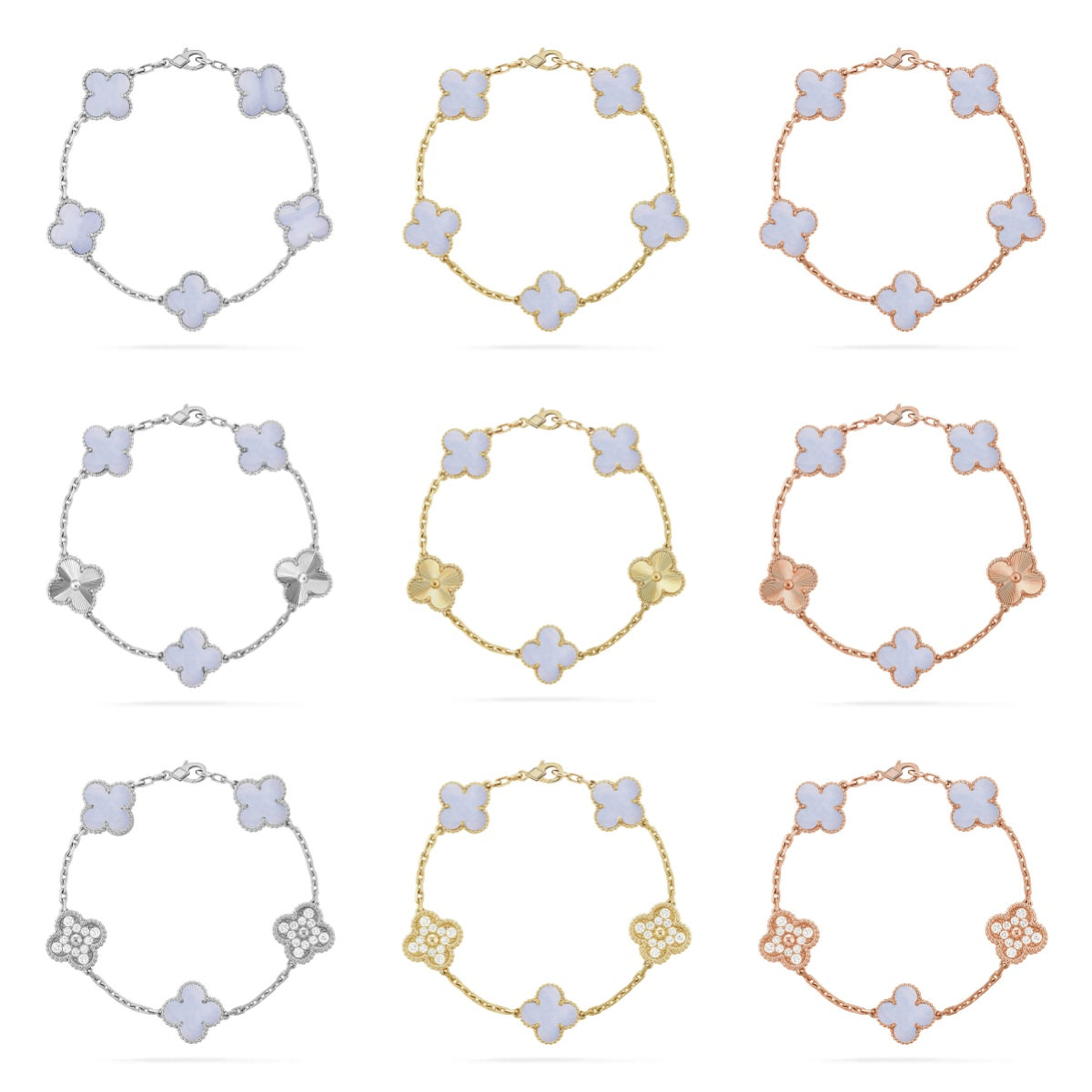 [Veyra Jewelry]New  CLOVER 5 MOTIF PURPLE CHALCEDONY BRACELET COLLECTION