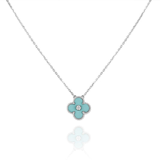¡®Veyra Jewelry¡¯CLOVER 1 DIAMOND LIGHT BLUE SILVER NECKLACE