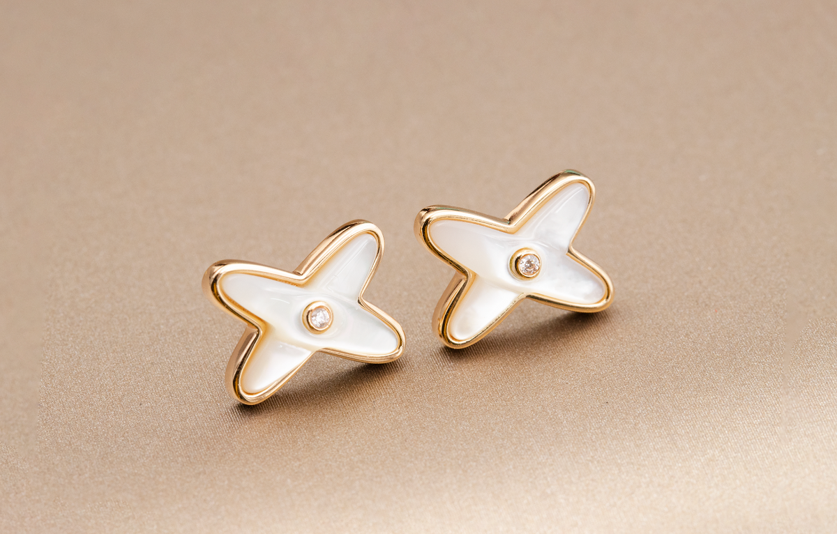¡®Veyra Jewelry¡¯JEUX DE WHITE MOP PINK GOLD DIAMOND EARRINGS