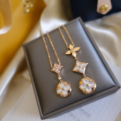 ¡®Veyra Jewelry¡¯COLOR BLOSSOM LARIAT NECKLACE PINK GOLD WHITE MOTHER PEARL AND DIAMOND