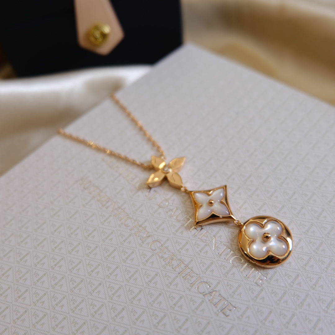 ¡®Veyra Jewelry¡¯COLOR BLOSSOM LARIAT NECKLACE PINK GOLD WHITE MOTHER PEARL AND DIAMOND