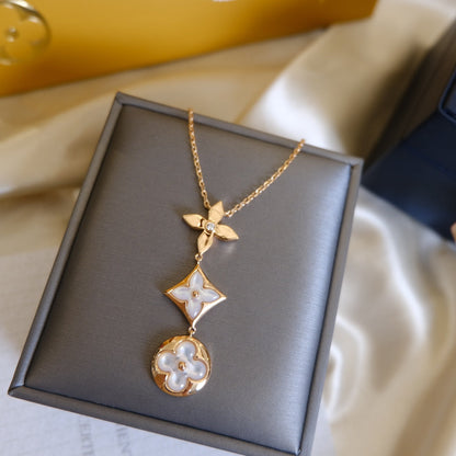¡®Veyra Jewelry¡¯COLOR BLOSSOM LARIAT NECKLACE PINK GOLD WHITE MOTHER PEARL AND DIAMOND