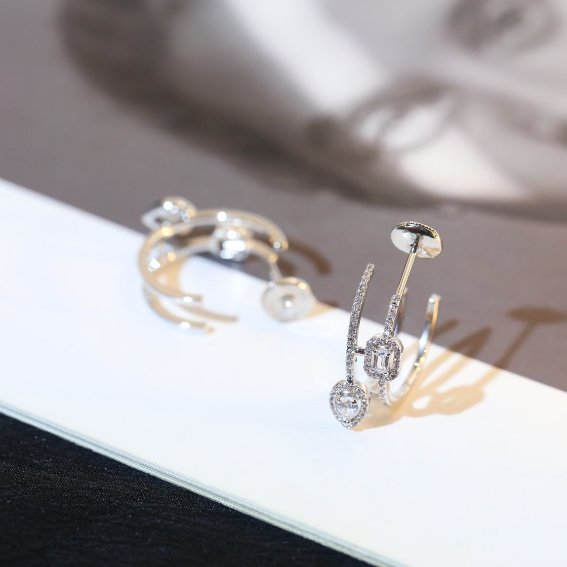 [Veyra Jewelry]CREOLES MY TWIN 2 RANGS SILVER DIAMOND EARRINGS
