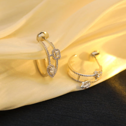 [Veyra Jewelry]CREOLES MY TWIN 2 RANGS SILVER DIAMOND EARRINGS