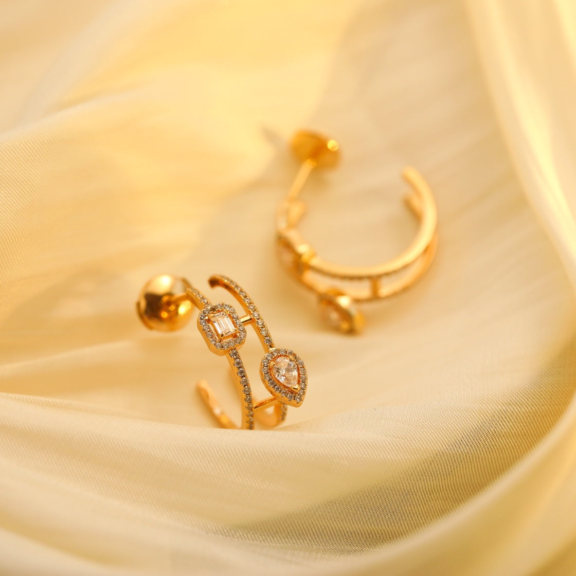 [Veyra Jewelry]CREOLES MY TWIN 2 RANGS SILVER DIAMOND EARRINGS