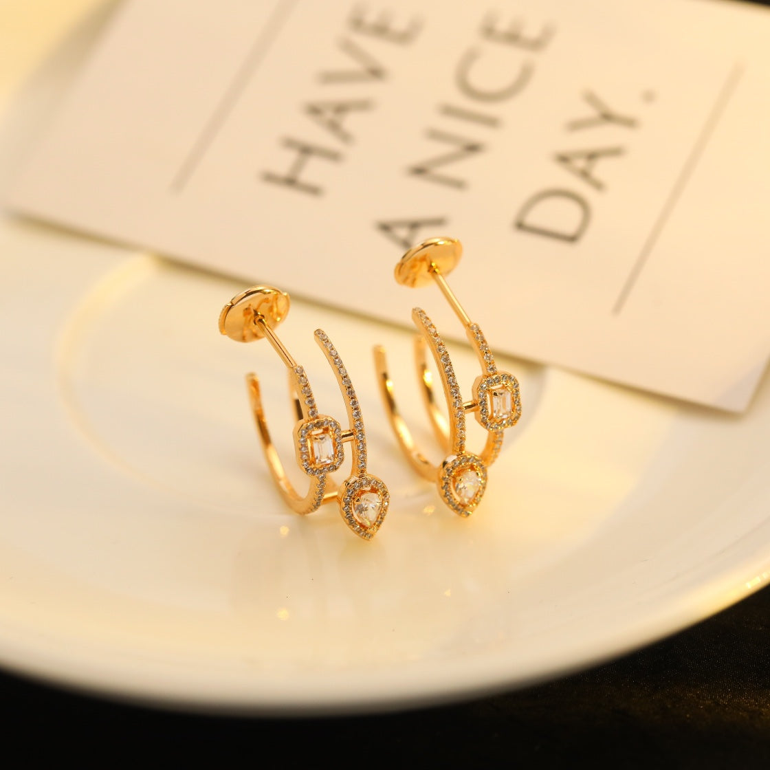 [Veyra Jewelry]CREOLES MY TWIN 2 RANGS SILVER DIAMOND EARRINGS