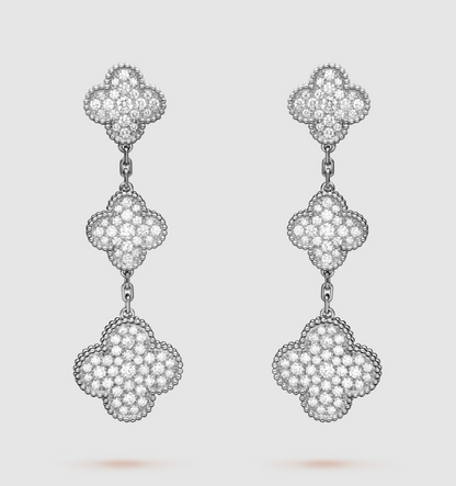 ¡®Veyra Jewelry¡¯CLOVER 3 MOTIF DIAMOND SILVER DROP EARRINGS