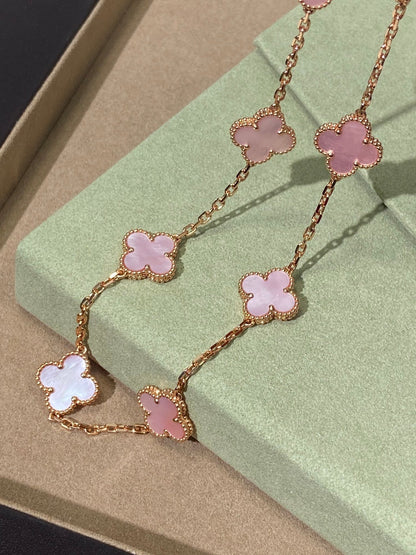 [Veyra Jewelry] Pink Necklace with Ten Clover Designs
