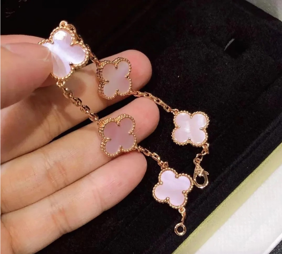 [Veyra Jewelry]CLOVER 5 MOTIFS Pink  AGATE  BRACELET