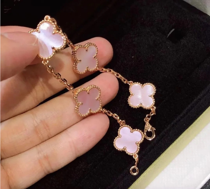 [Veyra Jewelry]CLOVER 5 MOTIFS Pink  AGATE  BRACELET