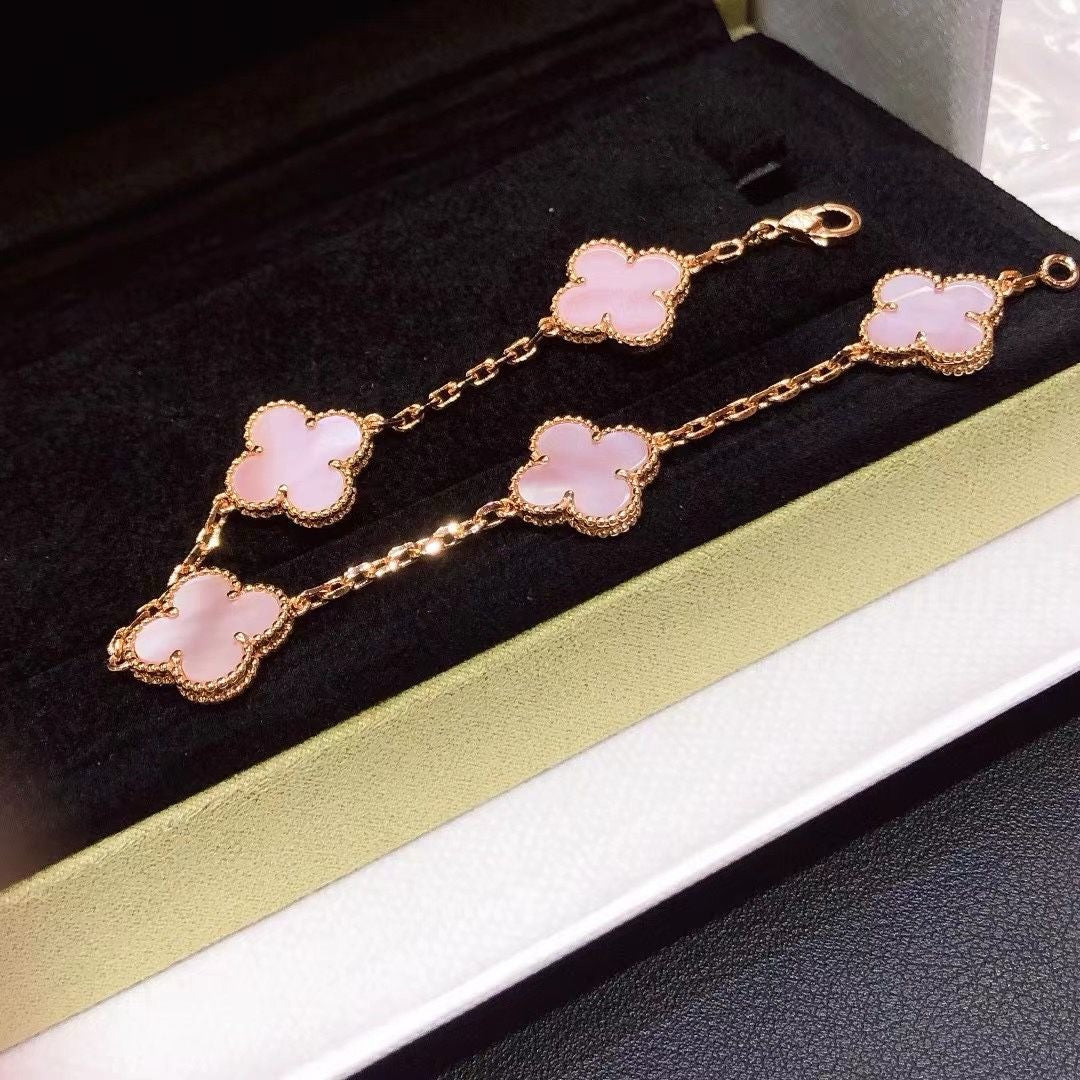 [Veyra Jewelry]CLOVER 5 MOTIFS Pink  AGATE  BRACELET