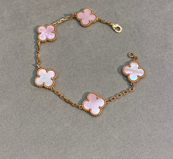 [Veyra Jewelry]CLOVER 5 MOTIFS Pink  AGATE  BRACELET