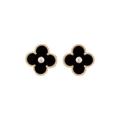 ¡®Veyra Jewelry¡¯CLOVER MEDIUM 1 MOTIFS ONYX DIAMOND EARRINGS