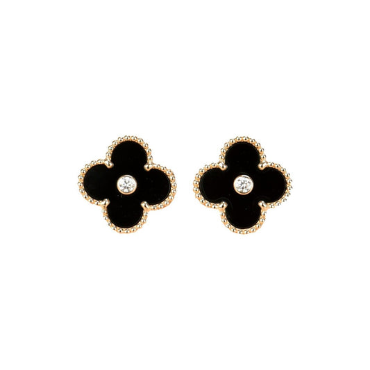 ¡®Veyra Jewelry¡¯CLOVER MEDIUM 1 MOTIFS ONYX DIAMOND EARRINGS