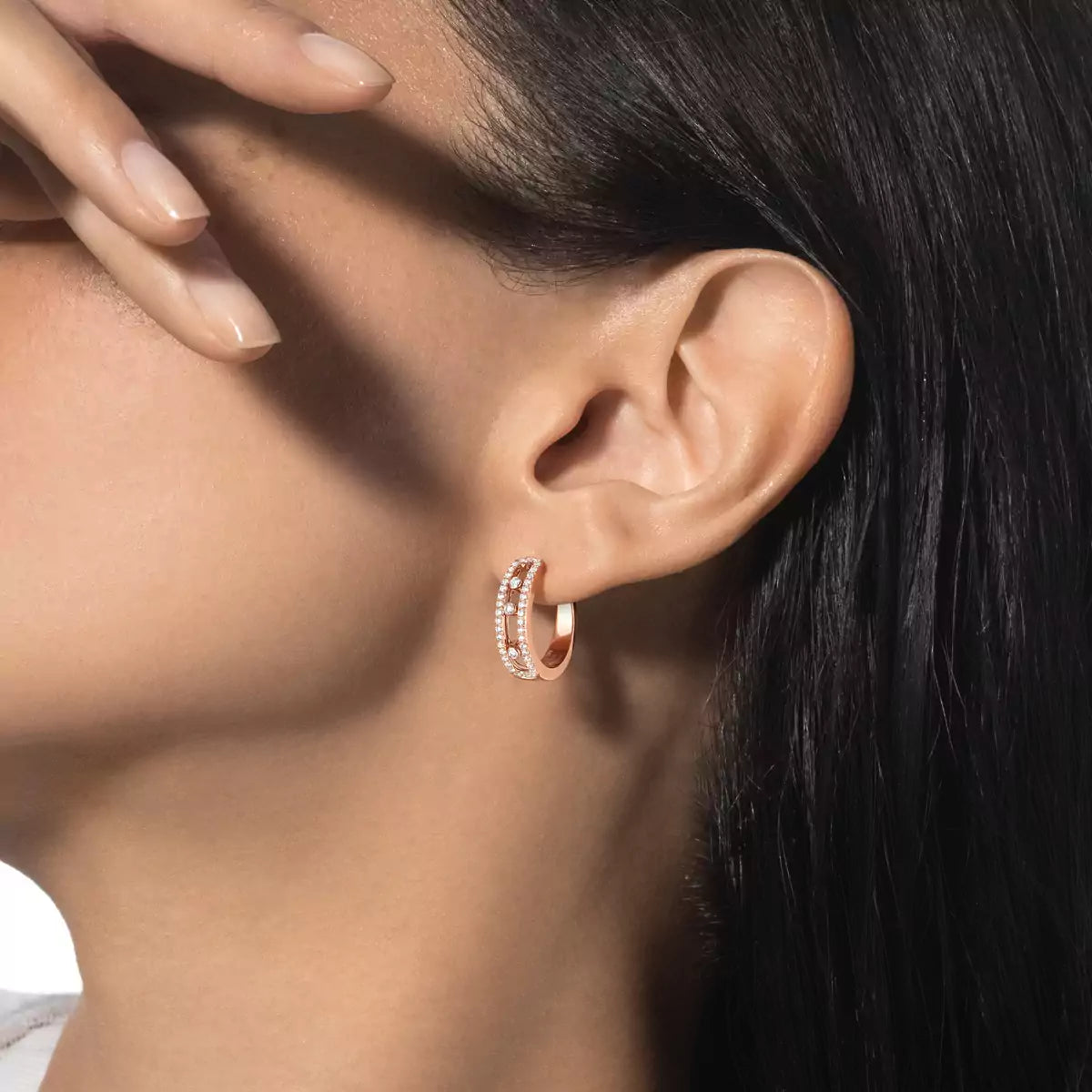 [Veyra Jewelry]Diamond Pave_ Hoop Earrings Move