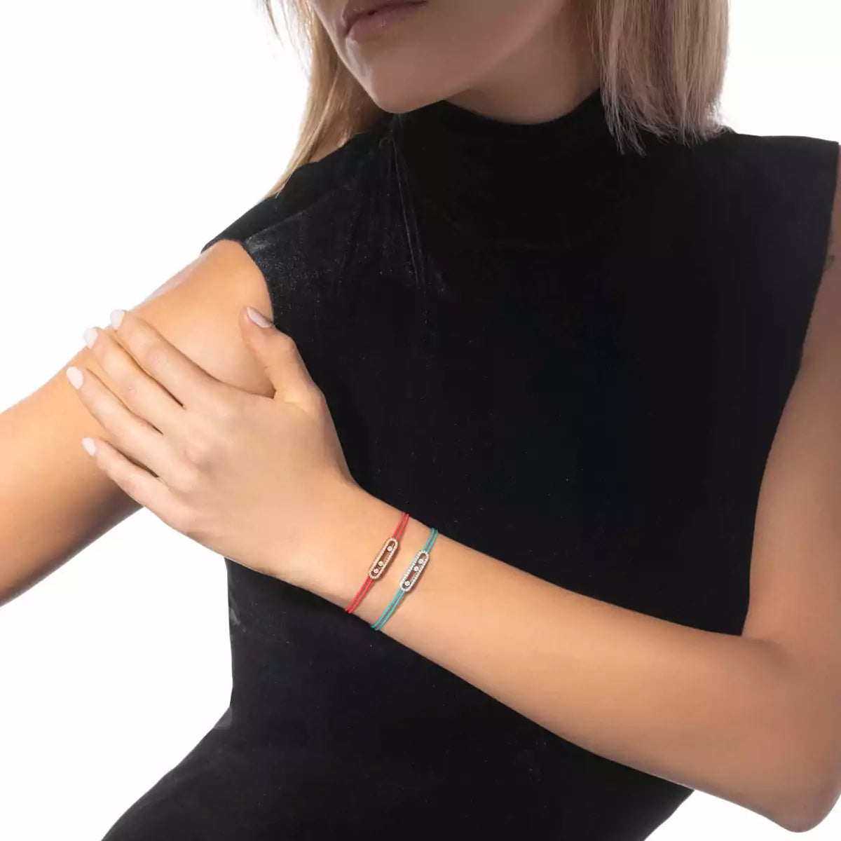 [Veyra Jewelry]Care(Medium-3.5mm) pink cord pavé bracelet
