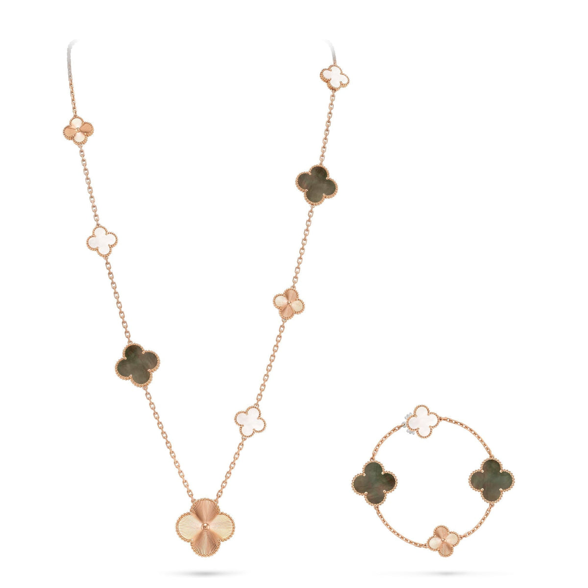 [Veyra Jewelry]DETACHABLE CLOVER 15(11+4) FLOWER ROSE GOLD NECKLACE SET