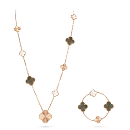[Veyra Jewelry]DETACHABLE CLOVER 15(11+4) FLOWER ROSE GOLD NECKLACE SET