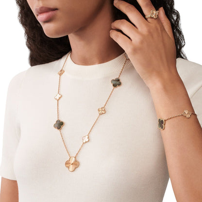[Veyra Jewelry]DETACHABLE CLOVER 15(11+4) FLOWER ROSE GOLD NECKLACE SET