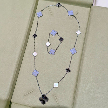 [Veyra Jewelry]DETACHABLE CLOVER 15(11+4) FLOWER SILVER NECKLACE SET