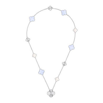 [Veyra Jewelry]DETACHABLE CLOVER 15(11+4) FLOWER SILVER NECKLACE SET