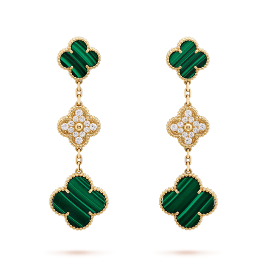 ¡®Veyra Jewelry¡¯CLOVER EARRINGS GOLD MALACHITE DIAMOND 3 MOTIF
