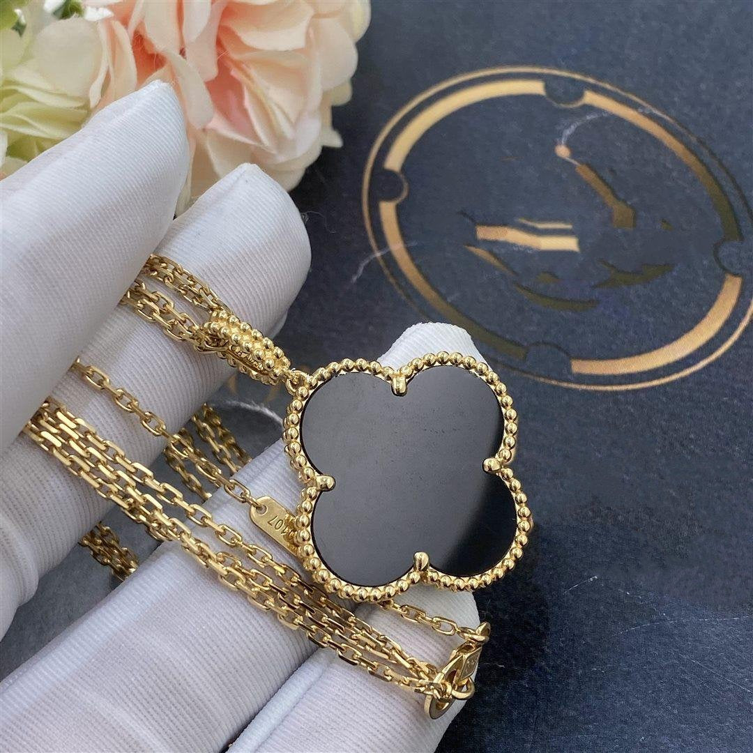 ¡®Veyra Jewelry¡¯CLOVER 25MM GOLD ONYX BIG CLOVER NECKLACE