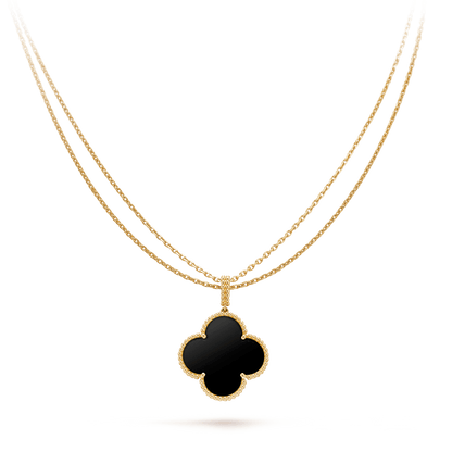 ¡®Veyra Jewelry¡¯CLOVER 25MM GOLD ONYX BIG CLOVER NECKLACE