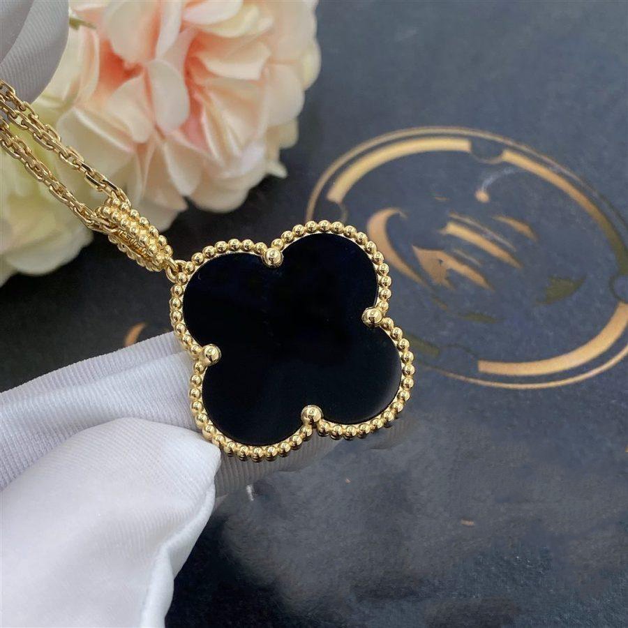 ¡®Veyra Jewelry¡¯CLOVER 25MM GOLD ONYX BIG CLOVER NECKLACE