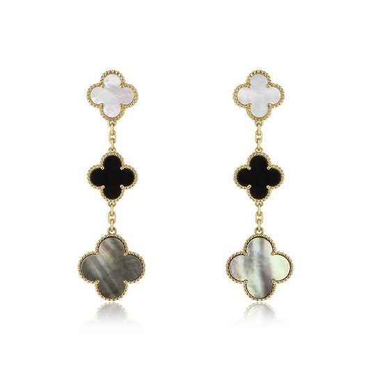 ¡®Veyra Jewelry¡¯CLOVER EARRINGS GOLD ONYX MOP 3 MOTIF